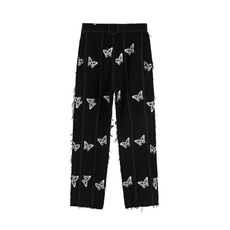 Ming Series Butterfly Full-Print Straight Leg Pants Hip-Hop Street Personality Stitching Urban Comfort Snag Proof Fabric