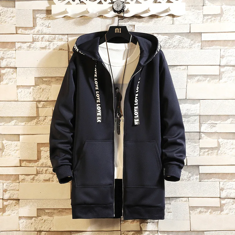 Flatlock stitching Thick Fabric Men'S Fashion Solid Color Hooded Mid-Length Coat