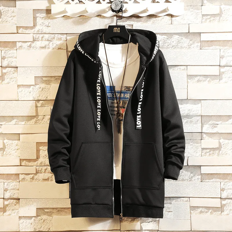 Street Comfort Men'S Fashion Solid Color Hooded Mid-Length Coat