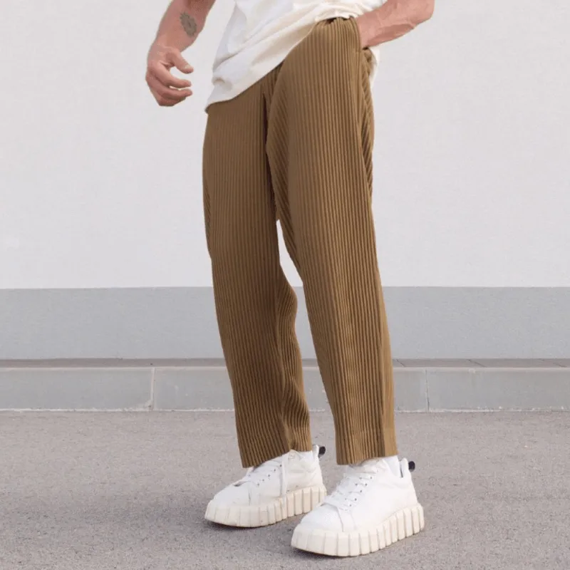 MultiPocketDesign Men'S Solid Color Simple Mid-Waist Loose Casual Trousers