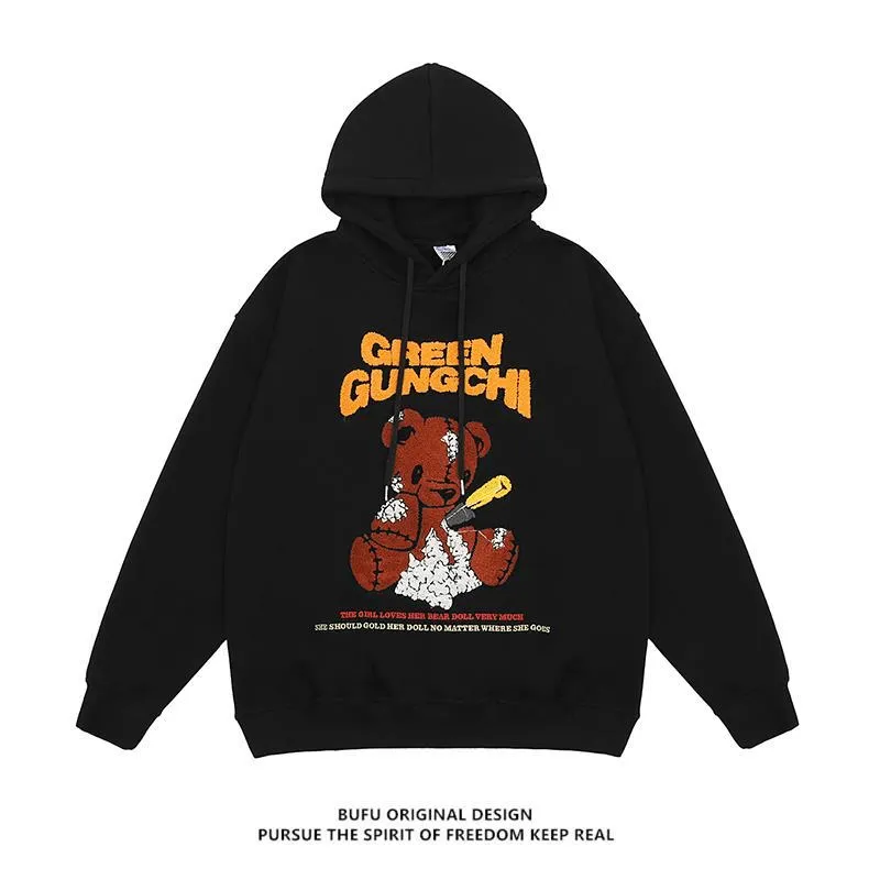 National Tide Brand Cartoon Bear Sweatshirt product camping suitability Satin Lining