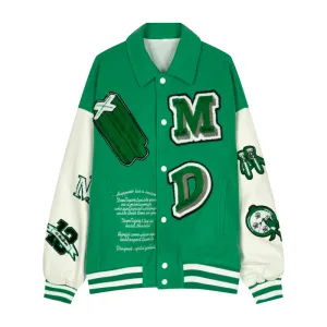 Brand Name Contrasting Design Letter Embroidery Woolen Jacket Men