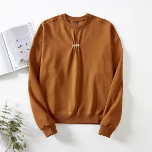 Quick-Dry Tech Floral Print Personalized Chest Embroidered Small Letter Pleated Sweatshirt