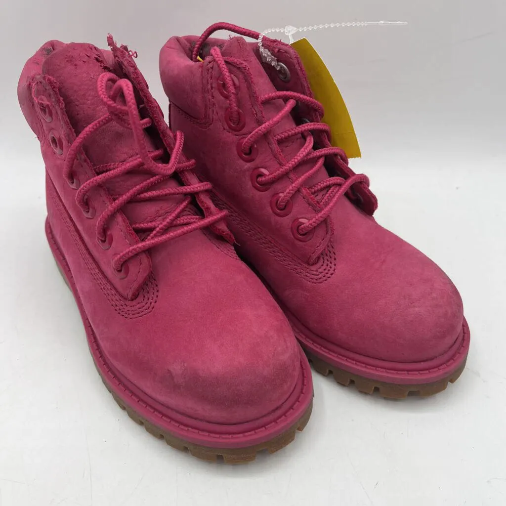Size 9: Timberland Pink Leather Lace Up Boots Abrasion Resistant Welding