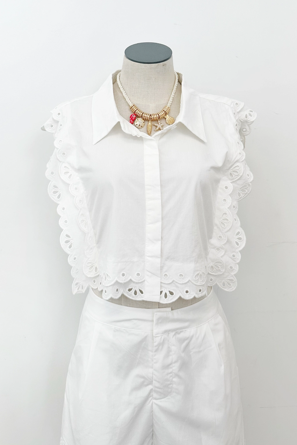 Eyelet Edge Bib Blouse Premium Quality
