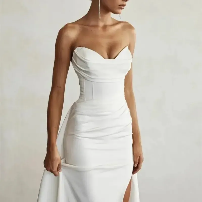 Modern Bridal Dress with Front Slit and Gown OdorResistant Coating
