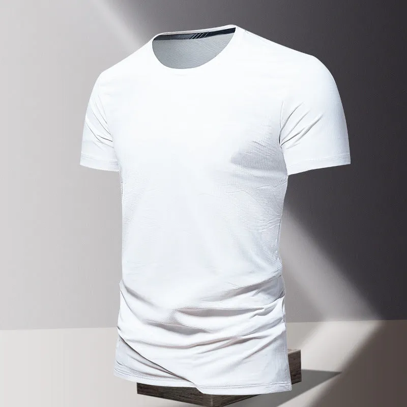 Summer Running Collection Men's Ice Silk Thin Short Sleeve WrinkleResistant Tagless Collar