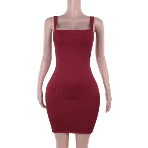 Soft Wear Sleek Texture Fashion Slim Party Rhinestone Sleeveless Dress Women