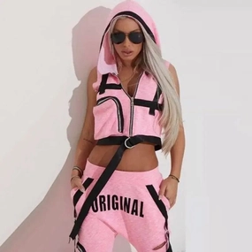 Relaxed Comfort Wear Pink Vest & Hole Pants Set