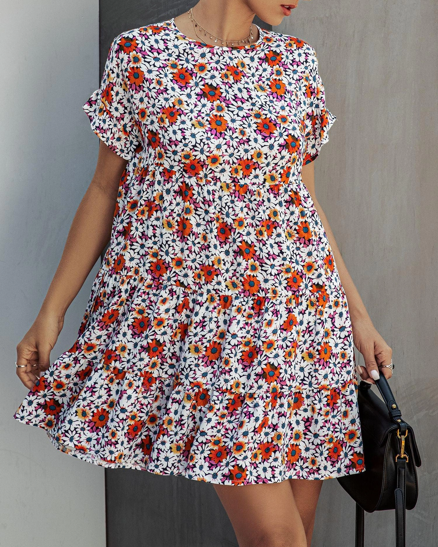 Urban Touch Leopard print round neck short sleeve loose dress