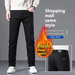 Casual Element Moisture Wicking Lining Men's Loose Straight Business Pants Winter Thick Style Trousers
