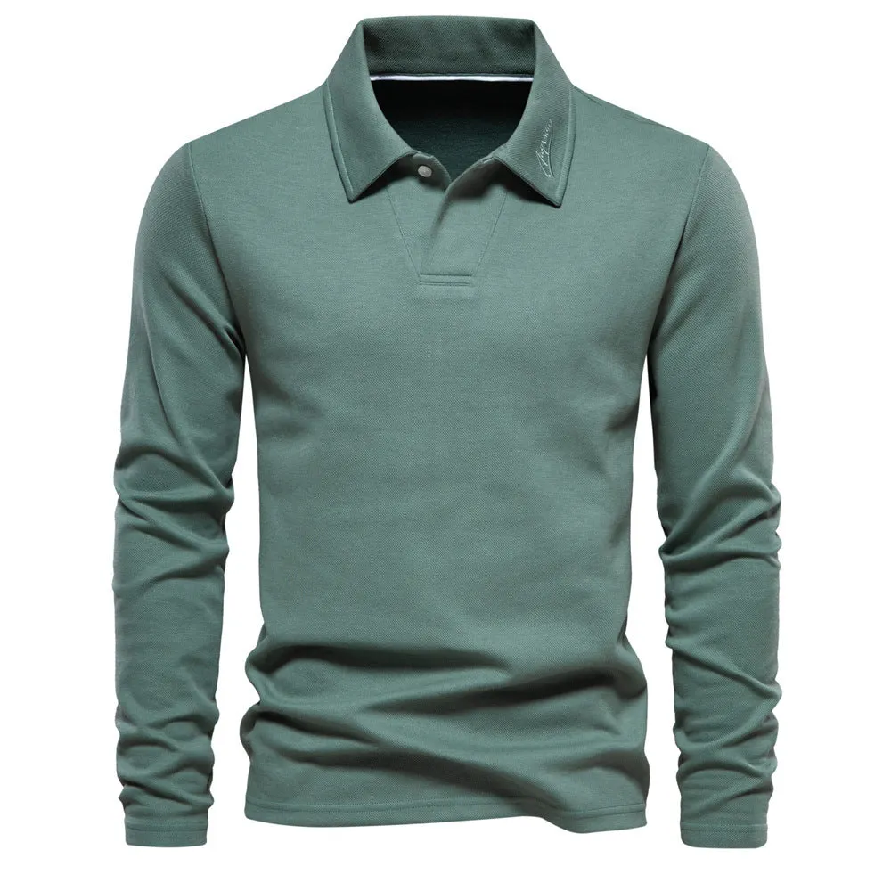Elasticated Hem Odor Resistant Fabric Fashion Lapel Long-sleeved Polo Shirt Men's Casual Solid Color Tops Clothing