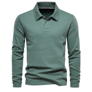 Fashion Lapel Long-sleeved Polo Shirt Men's Casual Solid Color Tops Clothing Relaxed Look