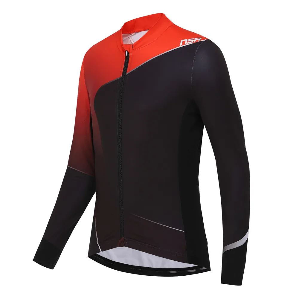Winter Warm Fleece Long-Sleeved Cycling Jersey Top Convertible Collar Bonded Closure Mechanism