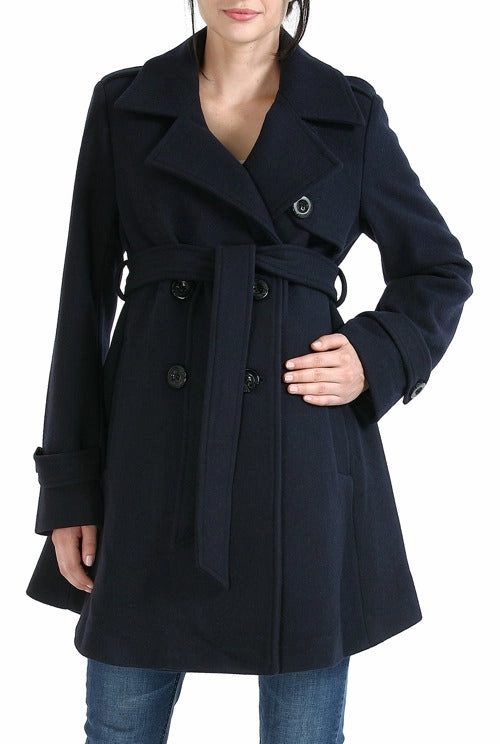 Momo Maternity "Isabella" Wool Blend Belted Trench Coat HypoallergenicMaterial