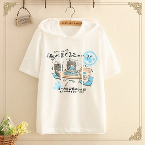 Cute Ladies Short Sleeve Hoodie Party Cat product tribal energy