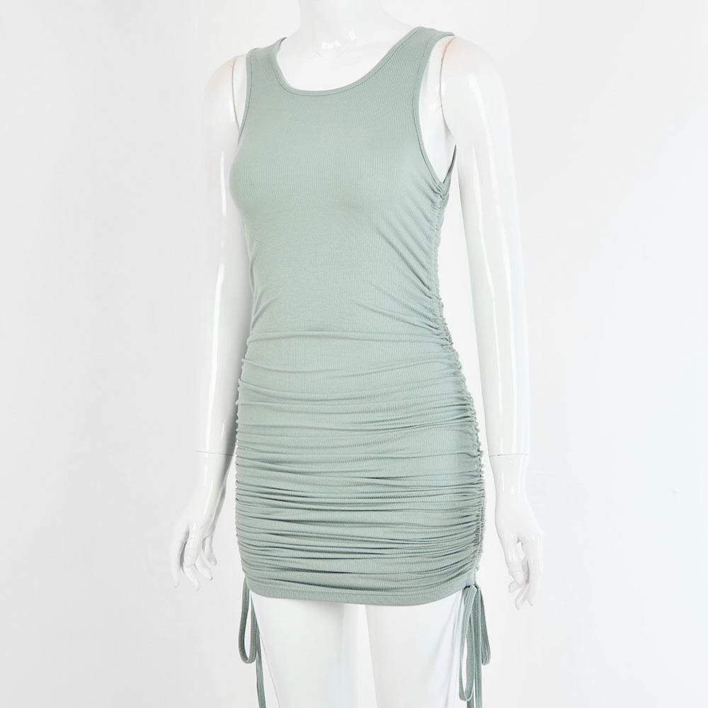 Drawstring pleated sexy bag hip vest dress Balanced Lines