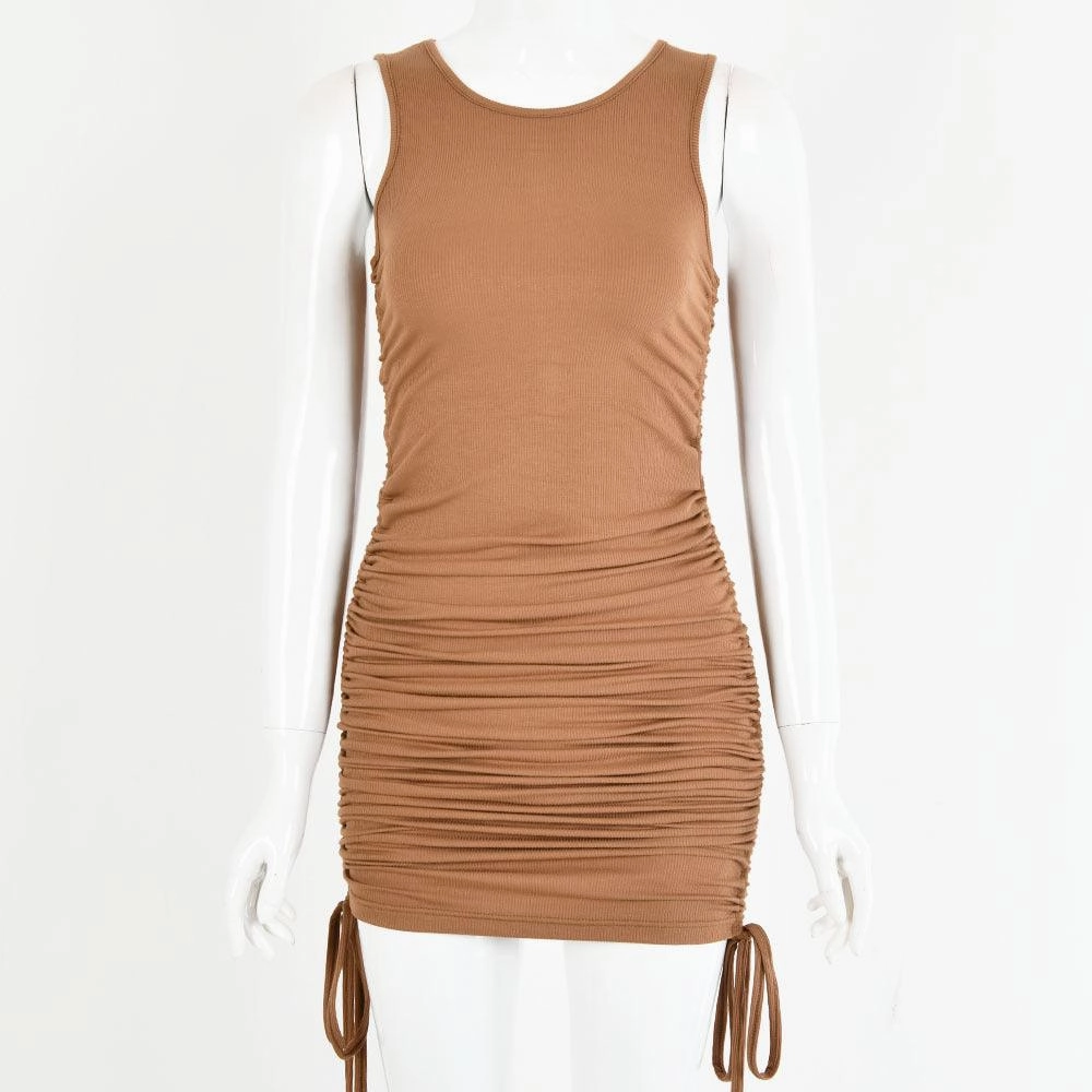 Drawstring pleated sexy bag hip vest dress Understated Elegance Timeless Look
