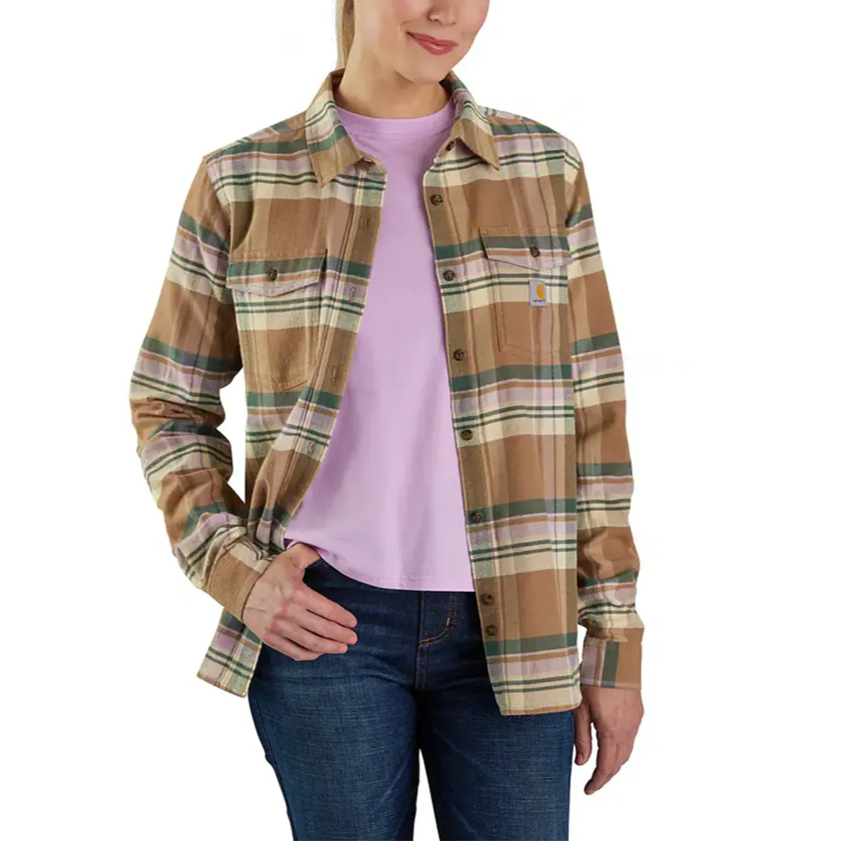 Tagless Collar Women's Tencel Fiber Relaxed Fit Long-Sleeve Flannel Shirt 106447