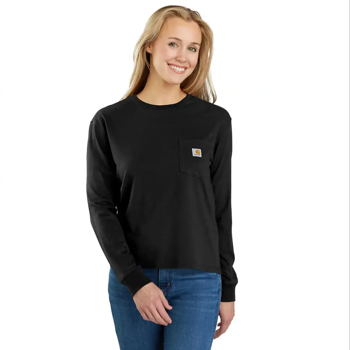 Women's Long-Sleeve Crewneck Pocket T-Shirt 106121 AntiPillTreatment