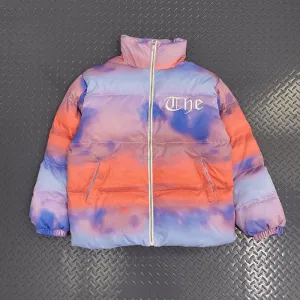All Weather Performance Hand-Filled Cotton Jacket with Printed Gradient Blue Sky and White Cloud Frame Colla