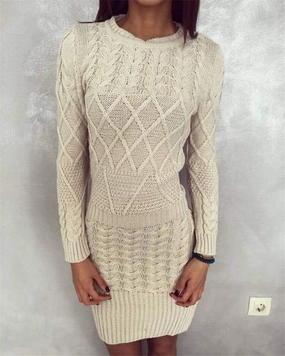 Women's Casual Warm Knitted Dress Puff-Sleeve
