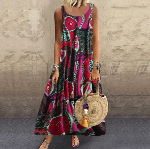 hypoallergenic National style retro print dress