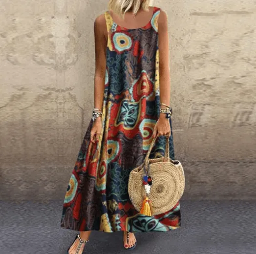 National style retro print dress Polished Design
