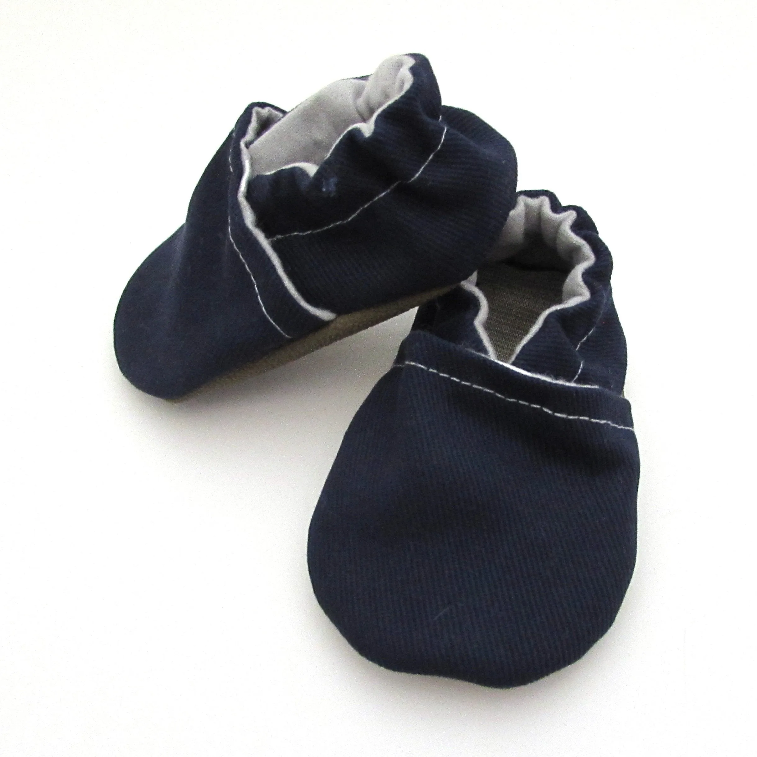 Navy Brushed Denim Baby Shoes breathable insole Wedges
