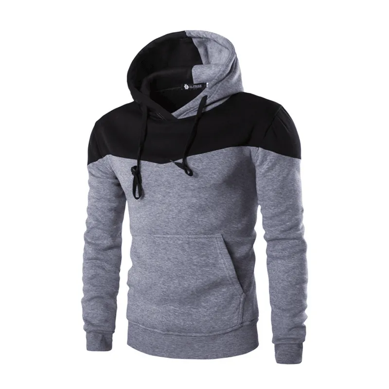 European and American Men'S Loose Color Matching Stitching Hooded Sweater Tether Trendy Layer