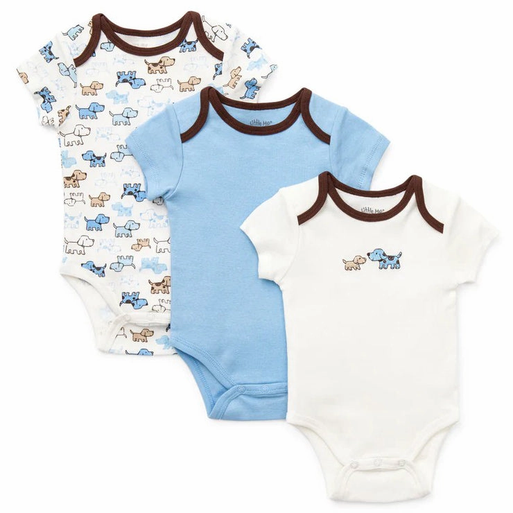 Baby Boys' 3-Pack Cute Puppies Bodysuits LB802568N Double Layered Hem