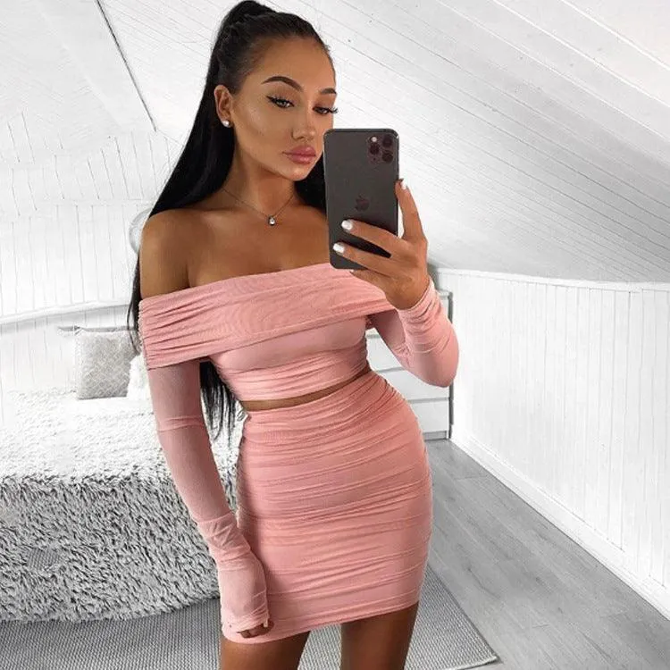 Flattering Shape Sleek Tone New Sexy Pleated One Shoulder Skirt