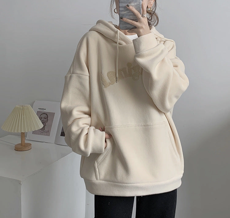 Double-sided Padded Thickened Auli Fleece Hooded Sweatshirt Reinforced Shoulder Panels