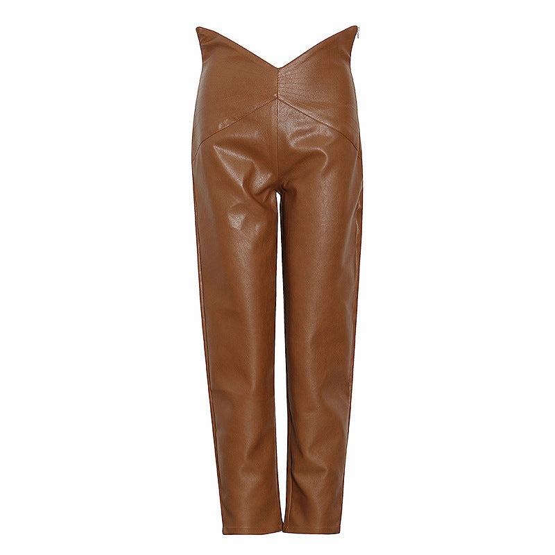 New Fashion High Waist Irregular Harem Leather Cropped Casual Pants All-Day Wear Neutral Fit