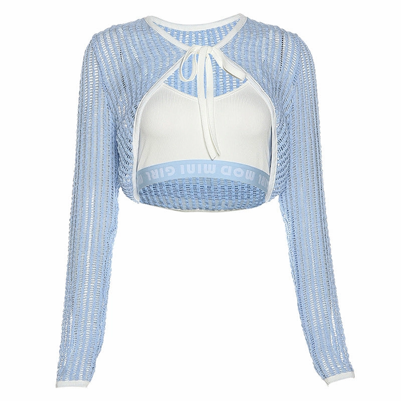 New Women's Solid Color Slim Fit Suspender Tank Top Long Sleeve Coat Women Cold-weather knit Chilly Comfort Look