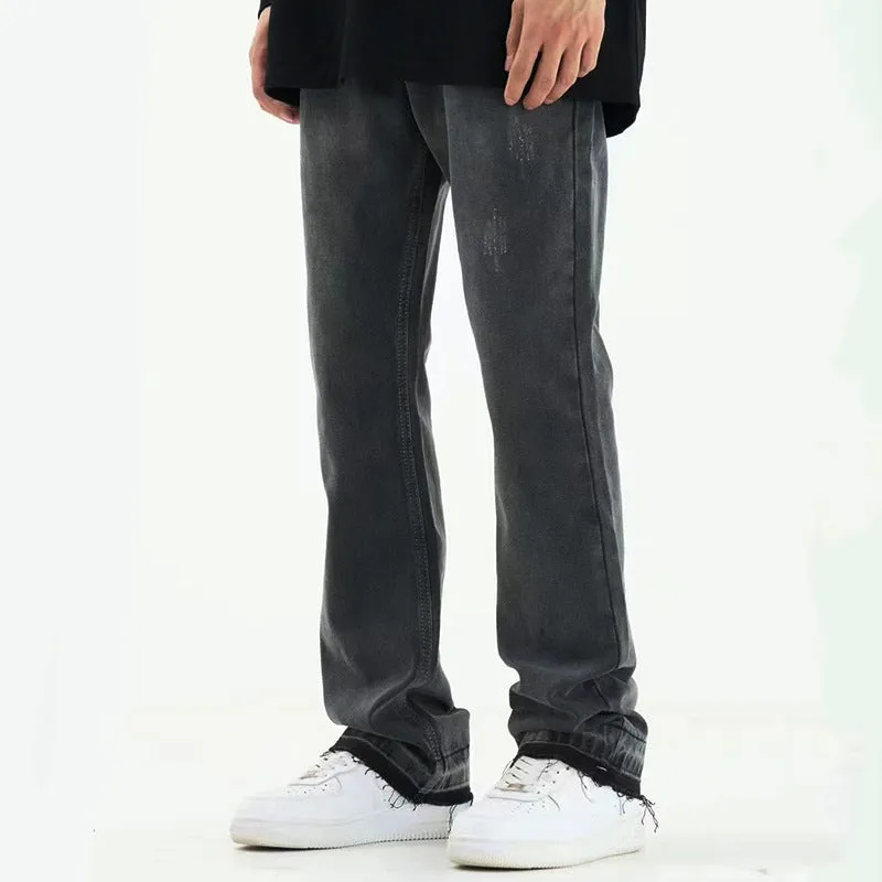 Casual Friday Parent Style Travel Outfit Micro Flared Foot Fringe Worn Jeans Men's Ins