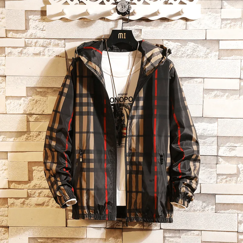 2020 Spring New Men'S Japanese Slim Hooded Plaid Jacket Ripstop Fabric Technology