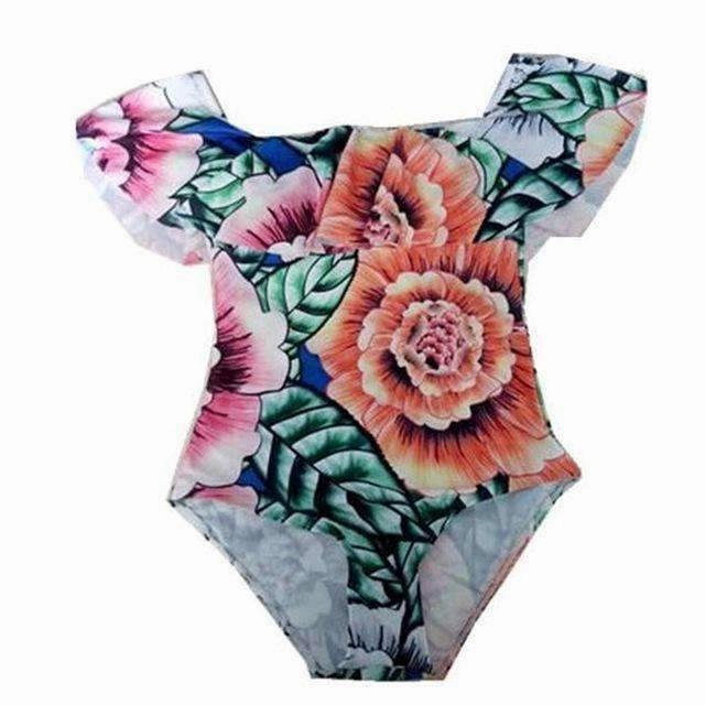 Women's Off-Shoulder Lotus Leaf One Piece Sexy Swim Suit Glossy Finish Seaside Relaxation