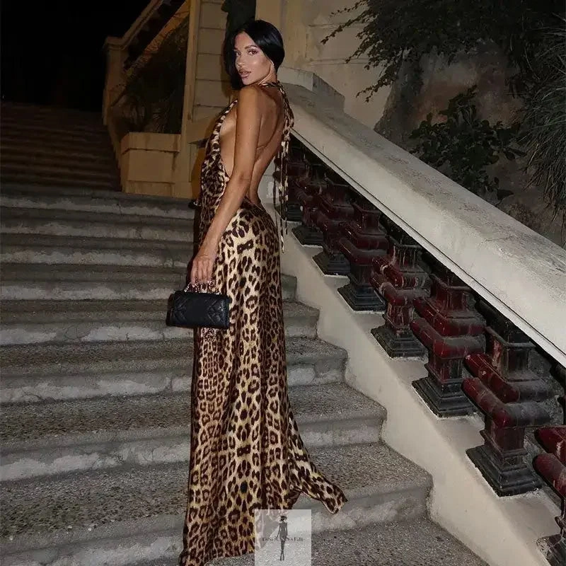 Sexy Backless Leopard Hang-neck Dress Holiday Retreat