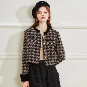 Women's Retro Plaid Long Sleeve Office Coat CompressionResistant