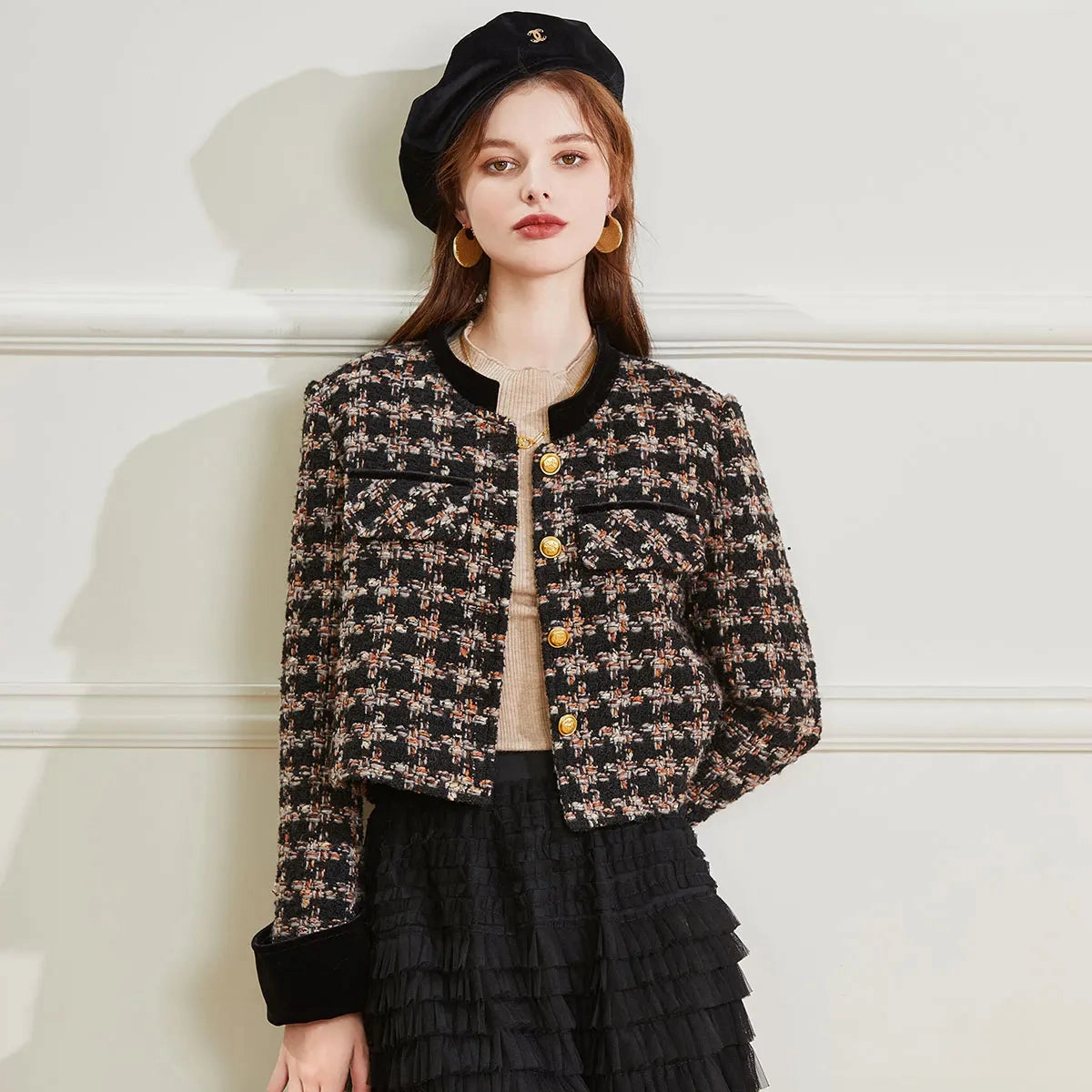 Travel Street Style Bonded Hemline Women's Retro Plaid Long Sleeve Office Coat