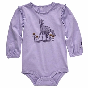 Sustainable Production Methods Raw Edge Detail Girls' Long-Sleeve Etched Horse Bodysuit CA9992