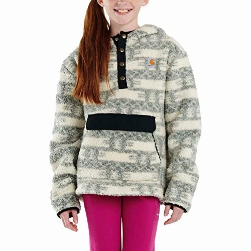 Yarn Dyed Fabric Girls' Long-Sleeve Fleece Quarter-Snap Sweatshirt CA9904