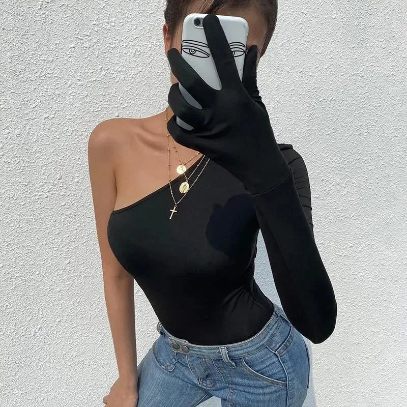 AntiPillingTechnology DoubleStitchReinforcement Off Shoulder Bodysuit With Glove