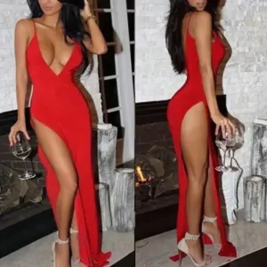 Deep V Low Cut High Elastic Dress Bonded Seam Technology Family Style