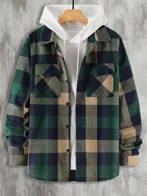 BreathableFabricTech Fade Resistant Dye Dark Green Commuter Men's Plaid Shirt