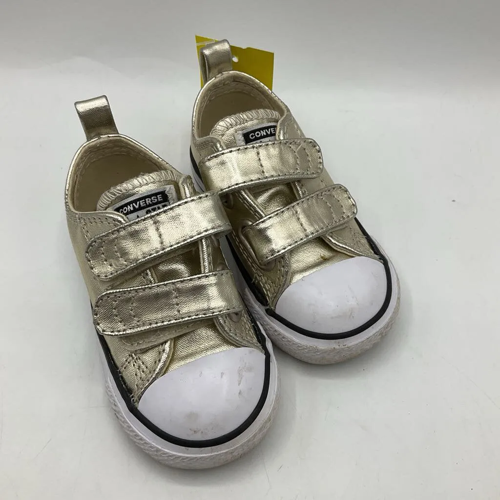 Size 5: Converse White/Gold Velcro Strap Sneakers Anatomical Footbed Daily Use