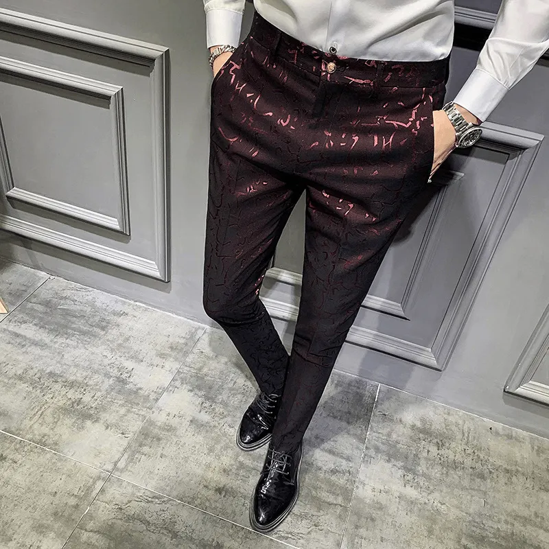 Durable Wear Men'S Trousers Korean Style Slim Fashion Jacquard Thinning Hair Stylist Feet Pants