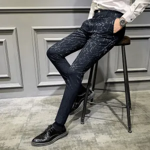 Supportive Fit Flexible Layer Men'S Trousers Korean Style Slim Fashion Jacquard Thinning Hair Stylist Feet Pants