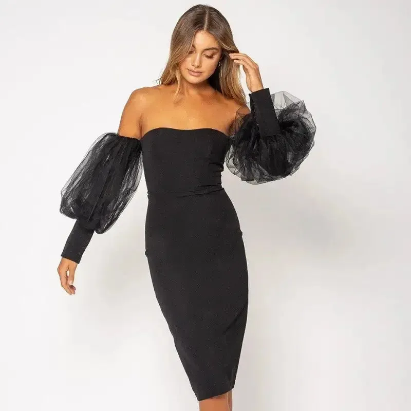 Elegant Top Off Shoulder Black Dress